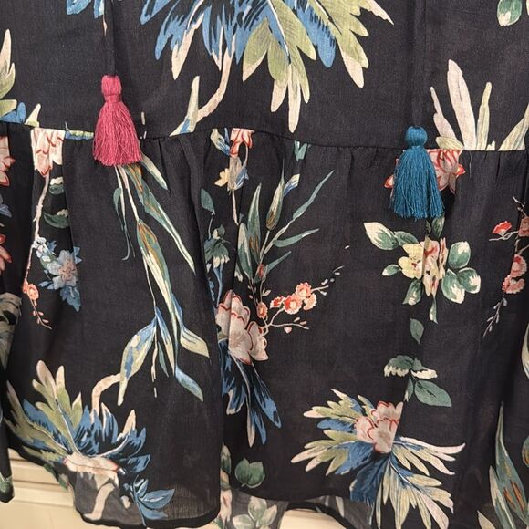 Johnny Was Workshop Floral Leafy Peplum Tassel Blouse Size Small - Picture 3 of 6